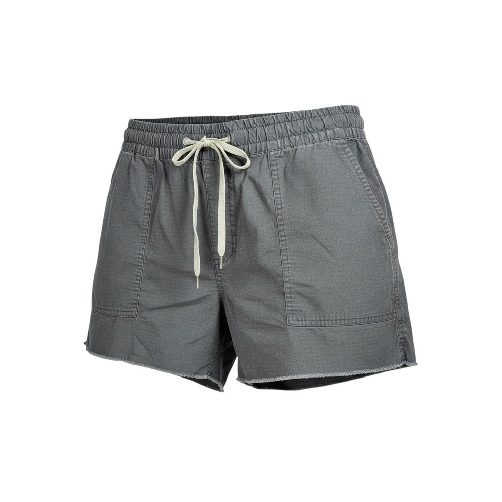Vuori Ripstop Shorts Womens L Gray/Black Raw Hem Drawstring Good Used Condition